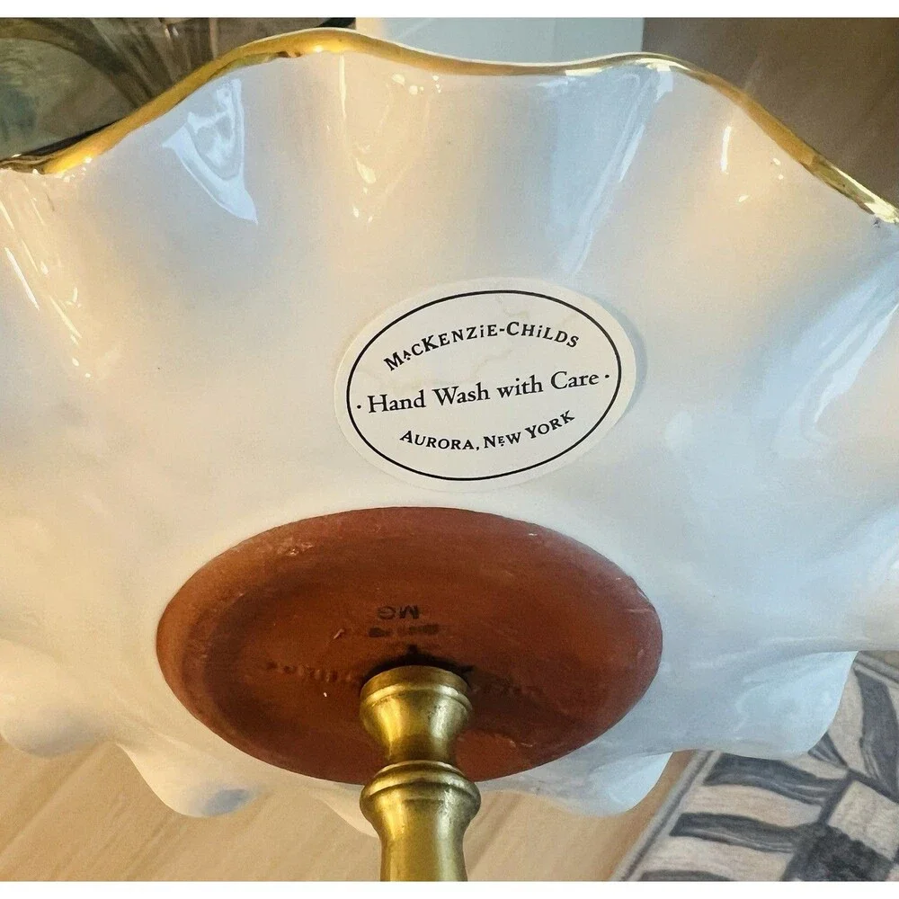 MacKenzie-Childs Courtly Check 3 Tier Sweet Stand Ceramic Gold 17”